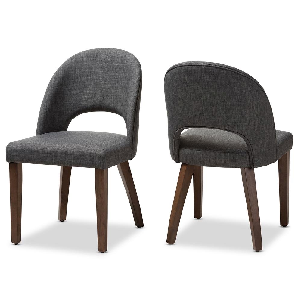 Dark Grey Fabric Upholstered Walnut Finished Wood Dining Chair (Set of 2)