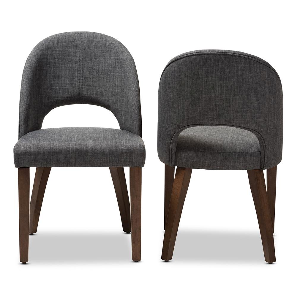 Dark Grey Fabric Upholstered Walnut Finished Wood Dining Chair (Set of 2)