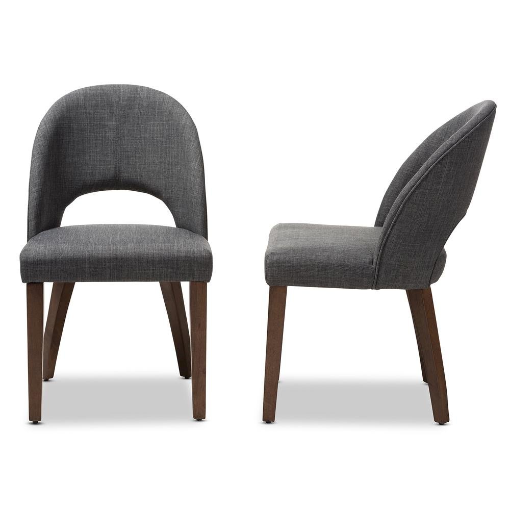Dark Grey Fabric Upholstered Walnut Finished Wood Dining Chair (Set of 2)