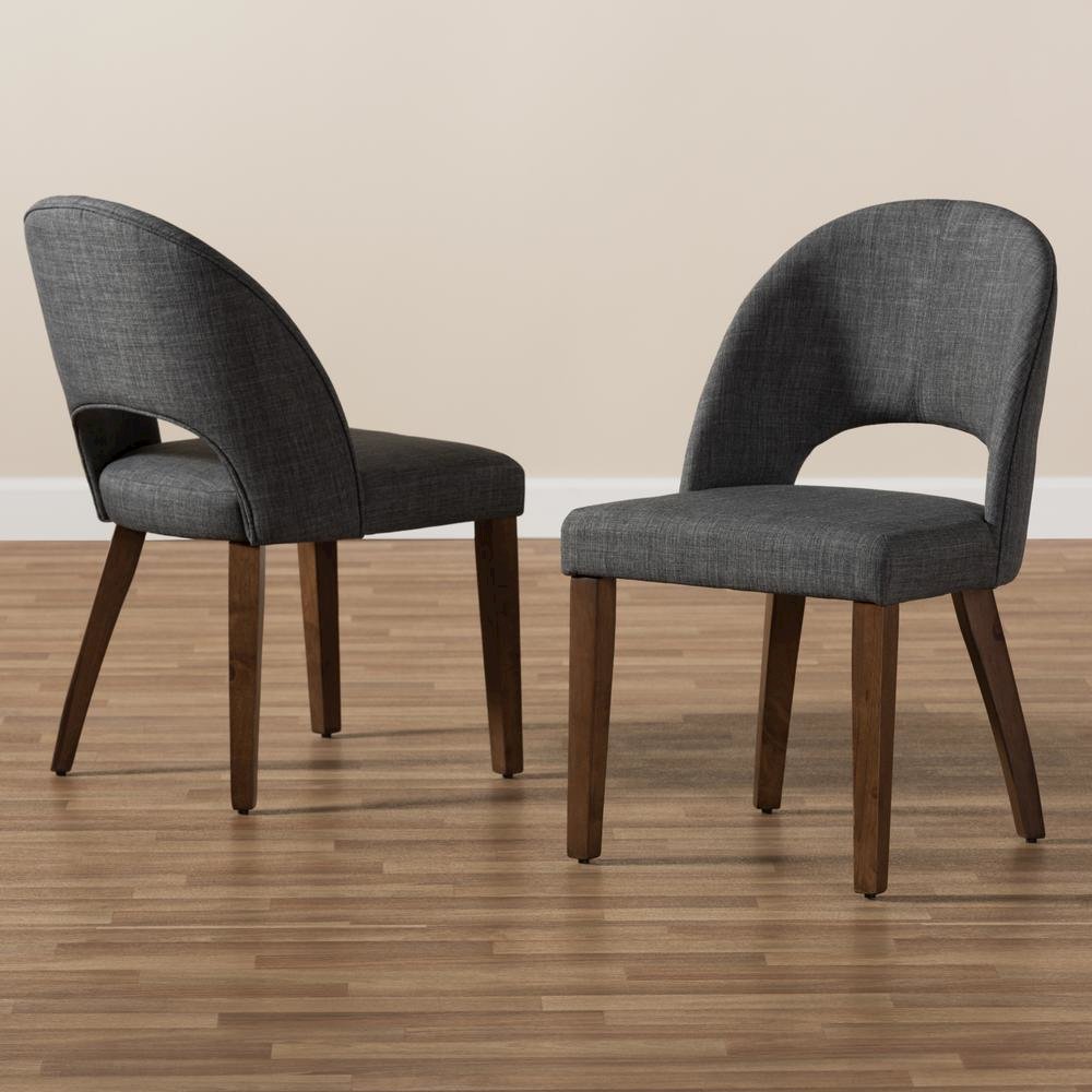 Dark Grey Fabric Upholstered Walnut Finished Wood Dining Chair (Set of 2)