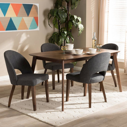 Dark Grey Fabric Upholstered Walnut Finished Wood 5-Piece Dining Set