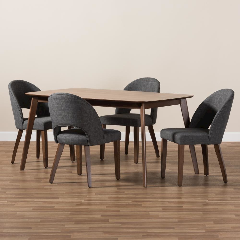 Dark Grey Fabric Upholstered Walnut Finished Wood 5-Piece Dining Set