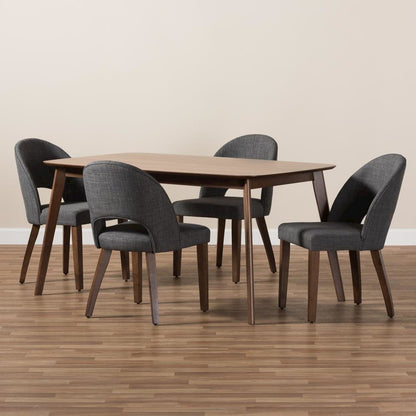 Dark Grey Fabric Upholstered Walnut Finished Wood 5-Piece Dining Set