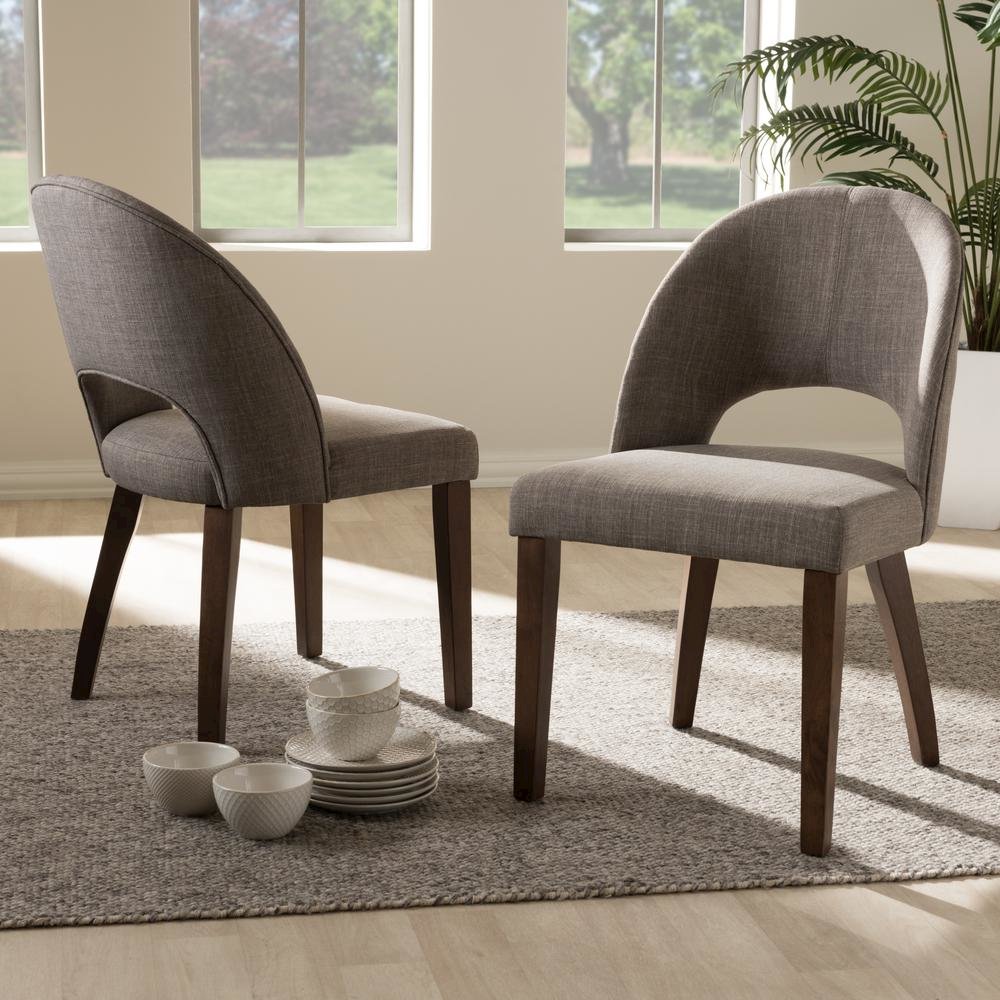 Light Grey Fabric Upholstered Walnut Finished Wood Dining Chair (Set of 2)