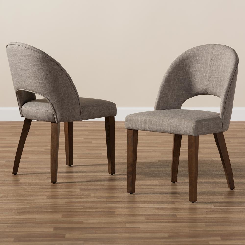 Light Grey Fabric Upholstered Walnut Finished Wood Dining Chair (Set of 2)