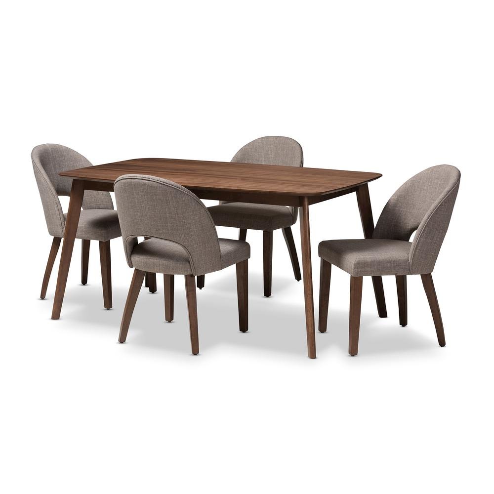 Light Grey Fabric Upholstered Walnut Finished Wood 5-Piece Dining Set