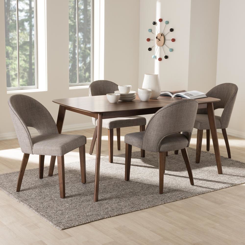 Light Grey Fabric Upholstered Walnut Finished Wood 5-Piece Dining Set