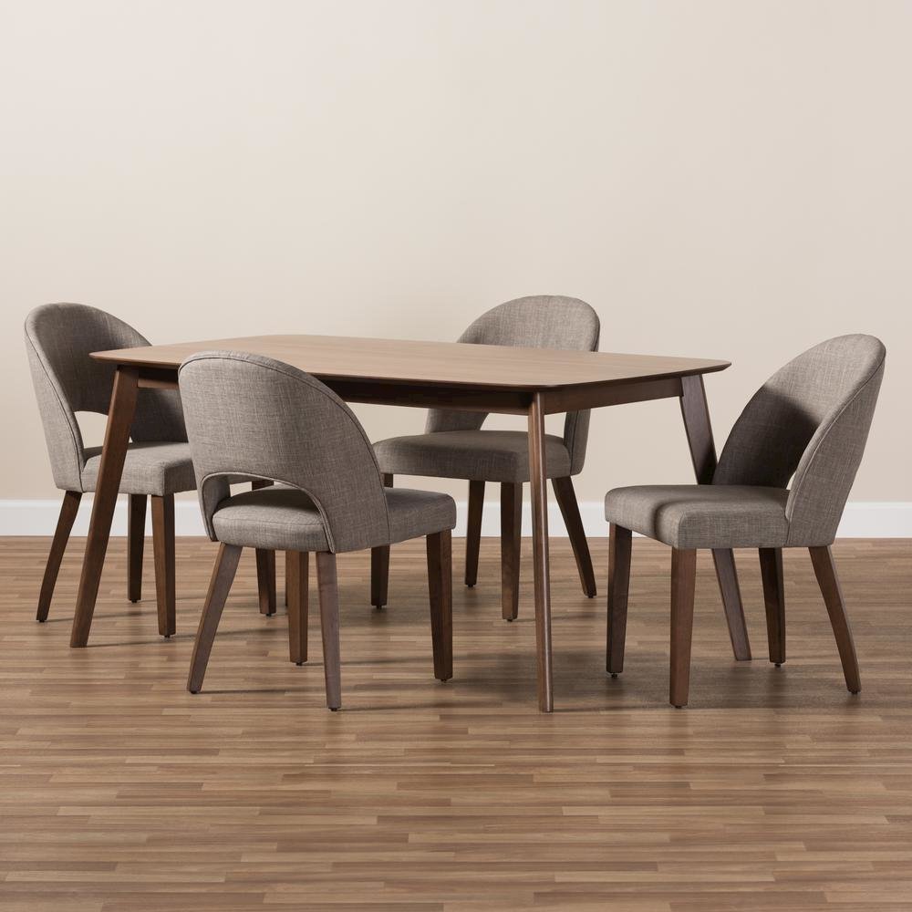 Light Grey Fabric Upholstered Walnut Finished Wood 5-Piece Dining Set