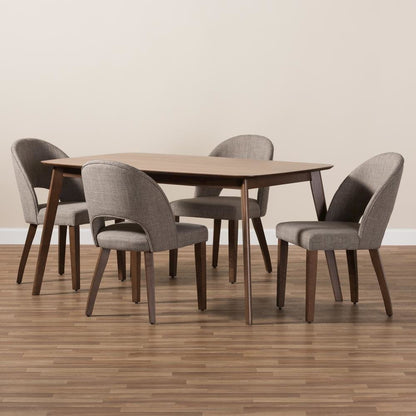 Light Grey Fabric Upholstered Walnut Finished Wood 5-Piece Dining Set