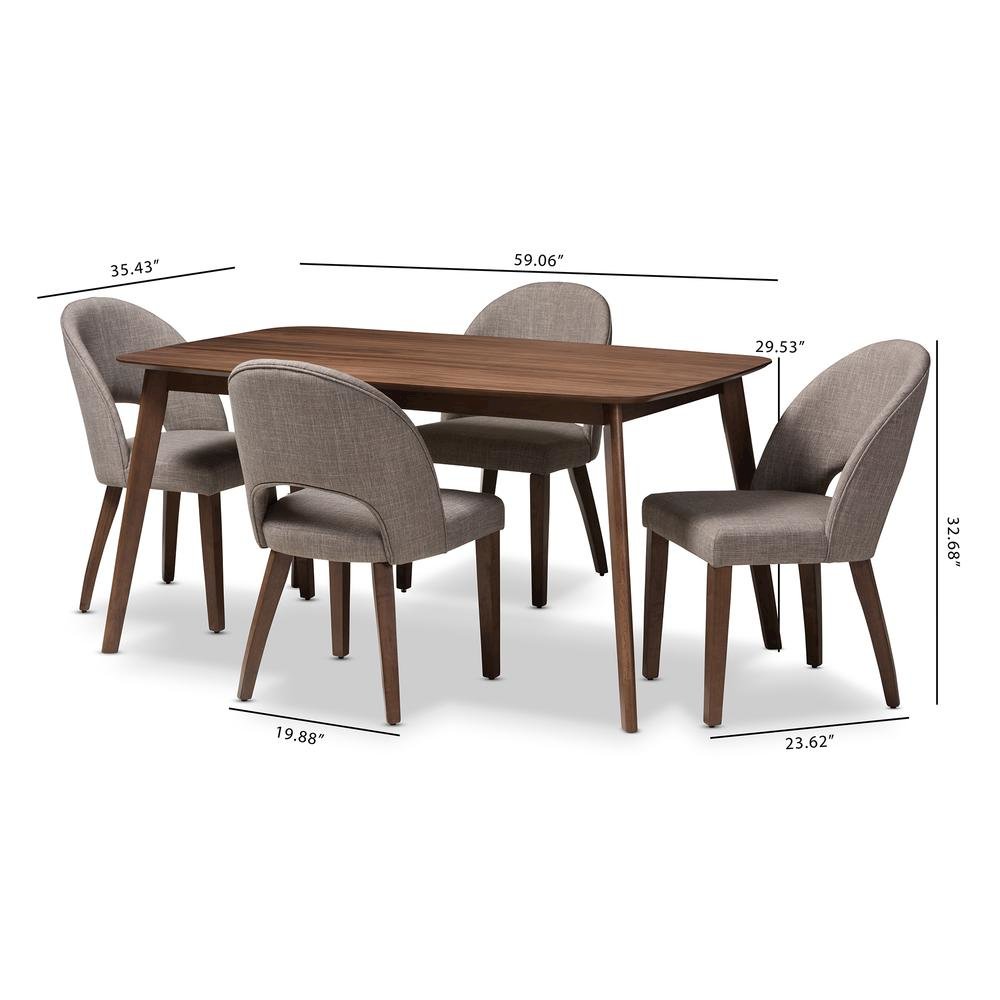 Light Grey Fabric Upholstered Walnut Finished Wood 5-Piece Dining Set