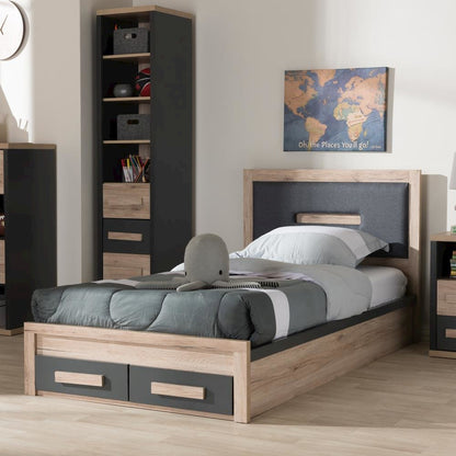 Dark Grey and Light Brown Two-Tone 2-Drawer Twin Size Storage Platform Bed