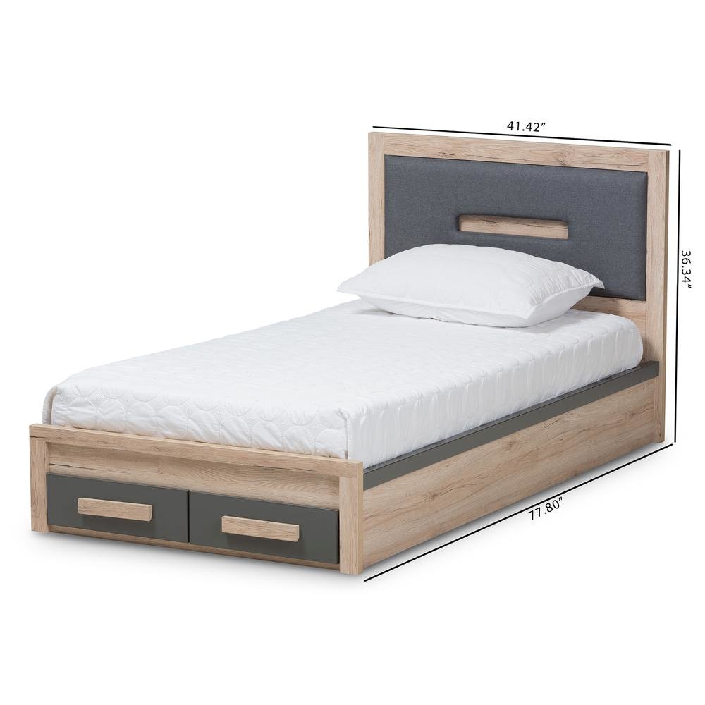 Dark Grey and Light Brown Two-Tone 2-Drawer Twin Size Storage Platform Bed