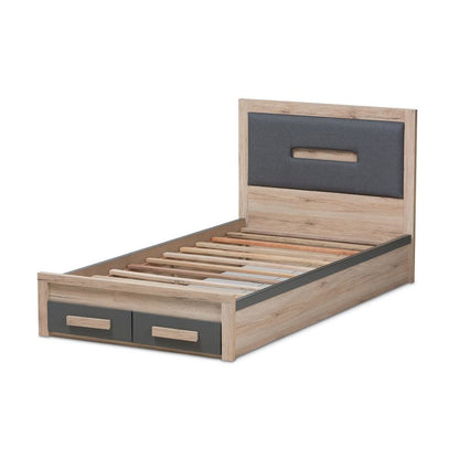 Dark Grey and Light Brown Two-Tone 2-Drawer Twin Size Storage Platform Bed