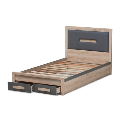 Dark Grey and Light Brown Two-Tone 2-Drawer Twin Size Storage Platform Bed