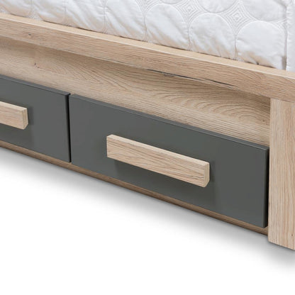 Dark Grey and Light Brown Two-Tone 2-Drawer Twin Size Storage Platform Bed