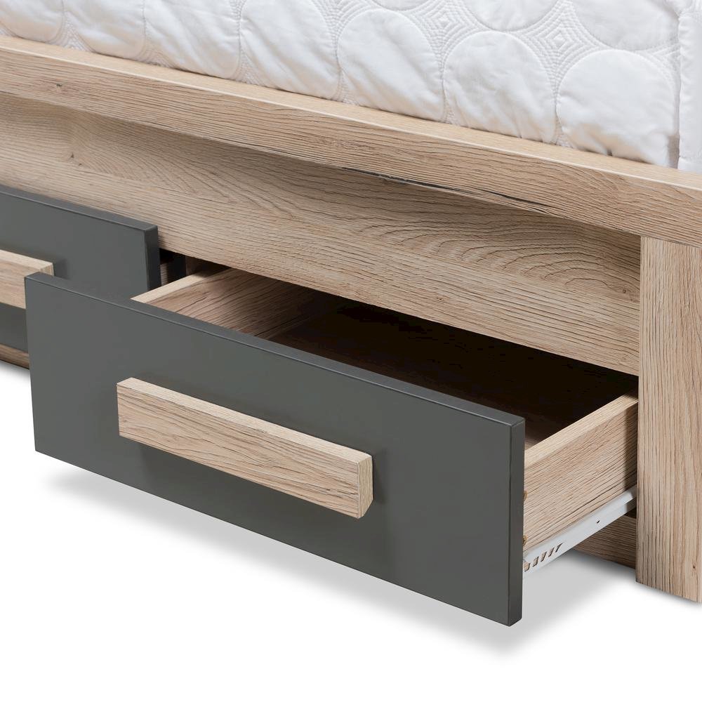 Dark Grey and Light Brown Two-Tone 2-Drawer Twin Size Storage Platform Bed