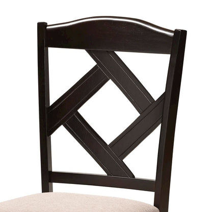 Ruth Sand Fabric Upholstered and Dark Brown Finished Wood 7-Piece Dining Set