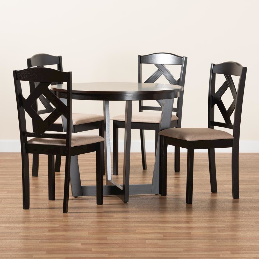 Morigan Sand Fabric Upholstered and Dark Brown Finished Wood 5-Piece Dining Set