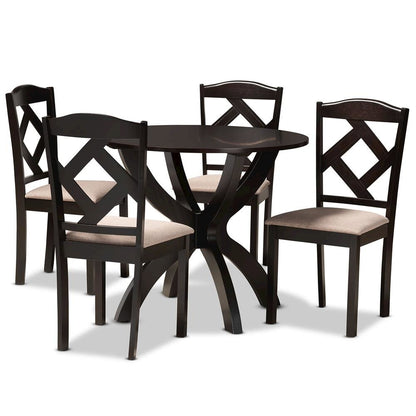Sand Fabric Upholstered and Dark Brown Finished Wood 5-Piece Dining Set