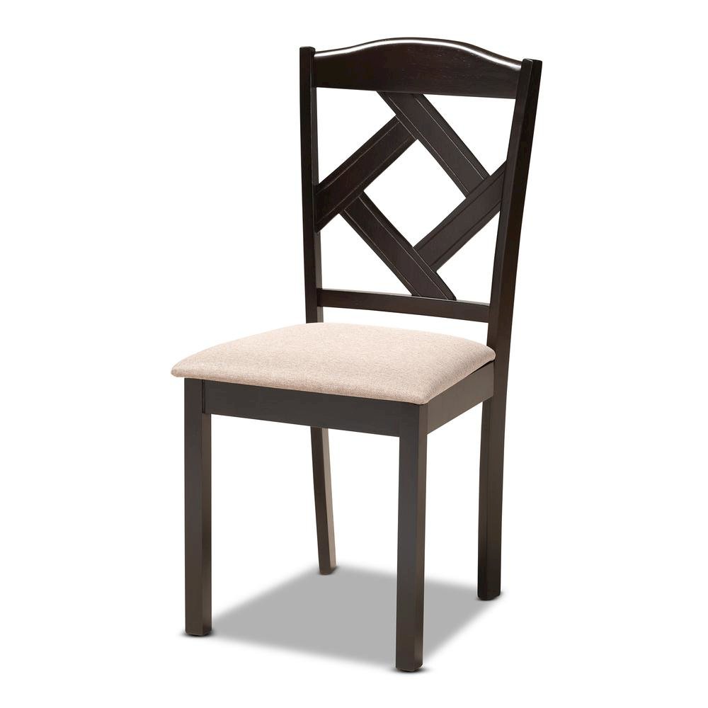Sand Fabric Upholstered and Dark Brown Finished Wood 5-Piece Dining Set