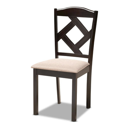 Sand Fabric Upholstered and Dark Brown Finished Wood 5-Piece Dining Set