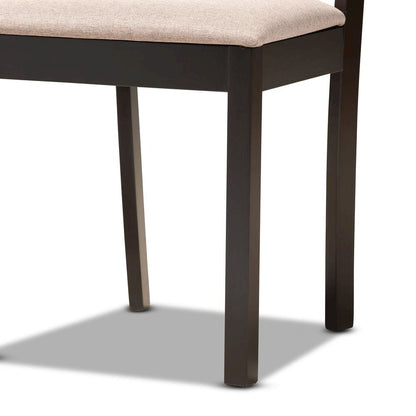 Sand Fabric Upholstered and Dark Brown Finished Wood 5-Piece Dining Set