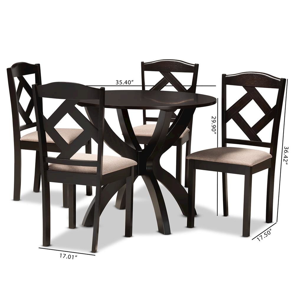 Sand Fabric Upholstered and Dark Brown Finished Wood 5-Piece Dining Set