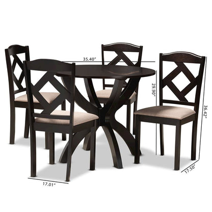 Sand Fabric Upholstered and Dark Brown Finished Wood 5-Piece Dining Set