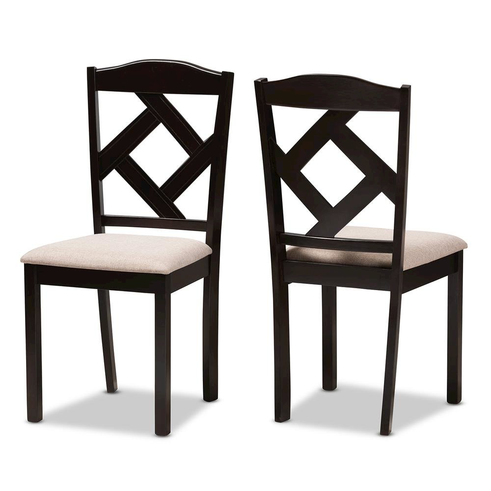 Beige Fabric Upholstered and Dark Brown Finished 5-Piece Dining Set
