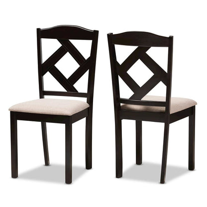Beige Fabric Upholstered and Dark Brown Finished 5-Piece Dining Set