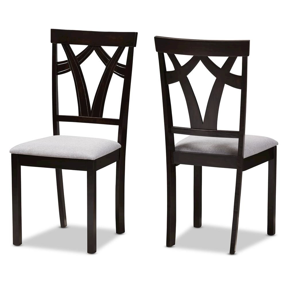 Grey Fabric Upholstered and Dark Brown Finished Dining Chair (Set of 2)
