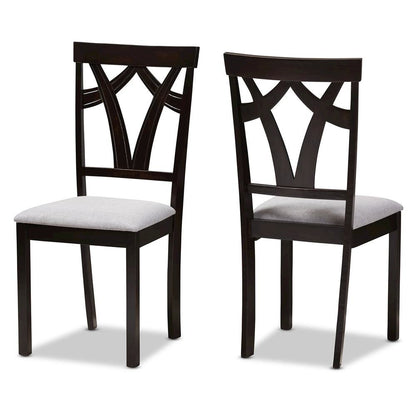 Grey Fabric Upholstered and Dark Brown Finished Dining Chair (Set of 2)
