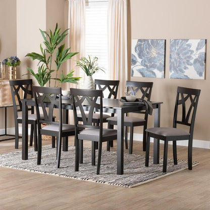 Sylvia Modern Grey Fabric and Dark Brown Finished Wood 7-Piece Dining Set