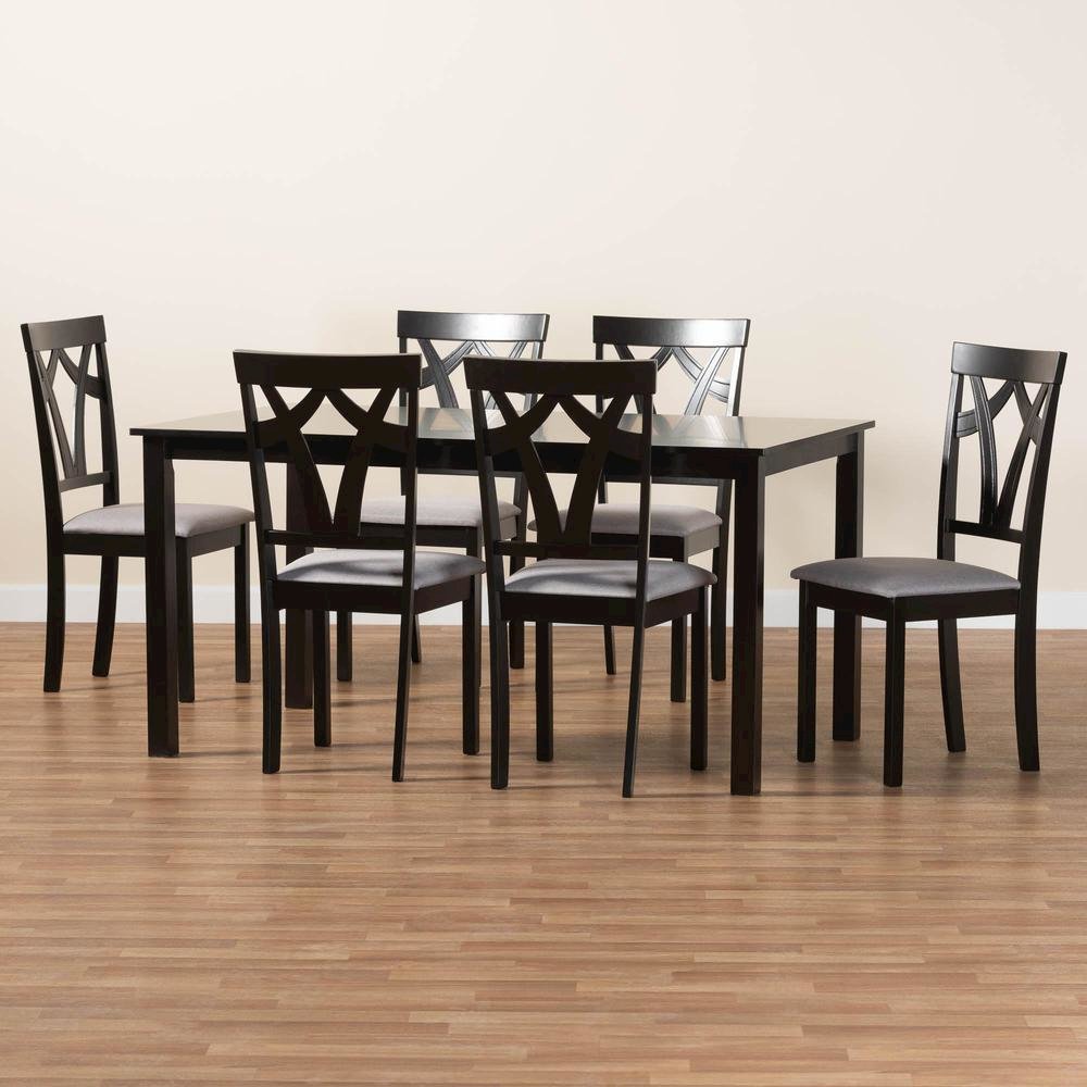Sylvia Modern Grey Fabric and Dark Brown Finished Wood 7-Piece Dining Set