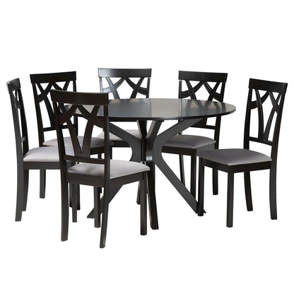 Luise Modern Grey Fabric and Dark Brown Finished Wood 7-Piece Dining Set