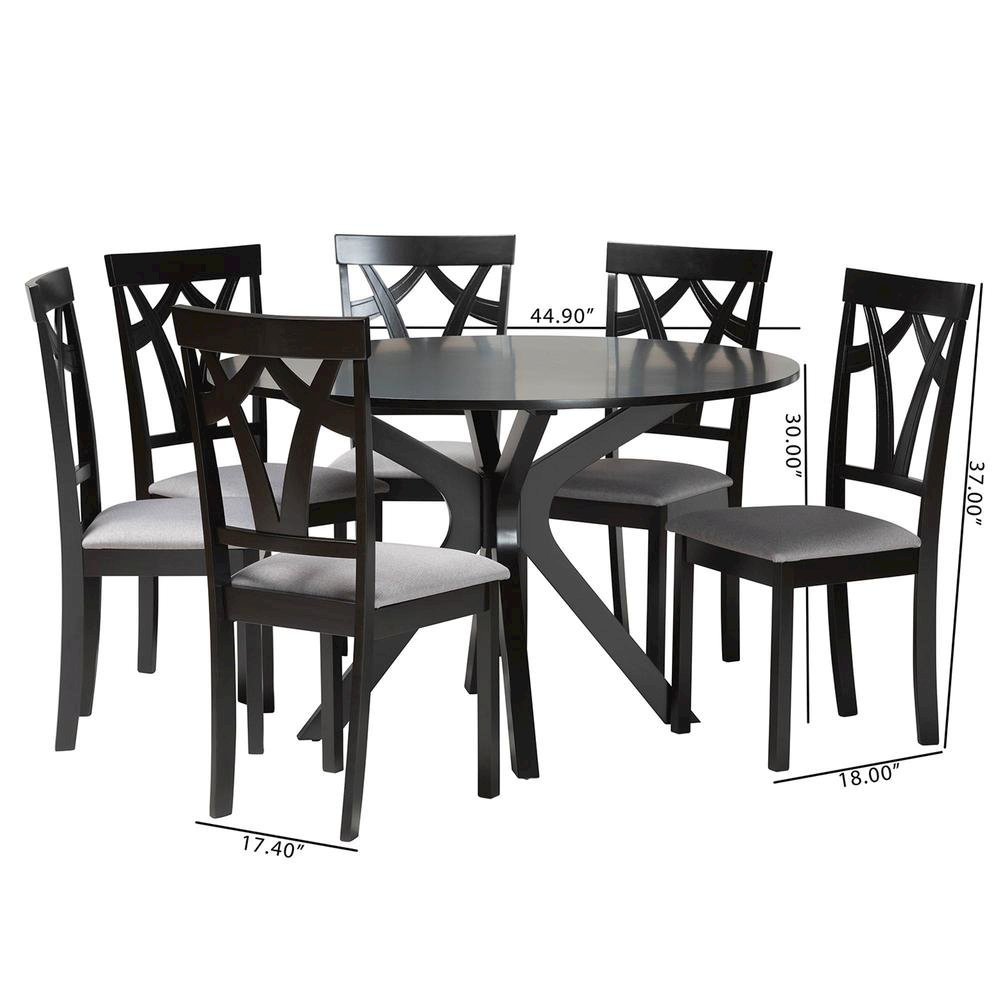 Luise Modern Grey Fabric and Dark Brown Finished Wood 7-Piece Dining Set