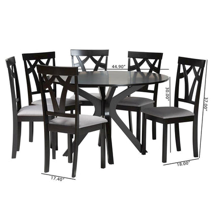 Luise Modern Grey Fabric and Dark Brown Finished Wood 7-Piece Dining Set