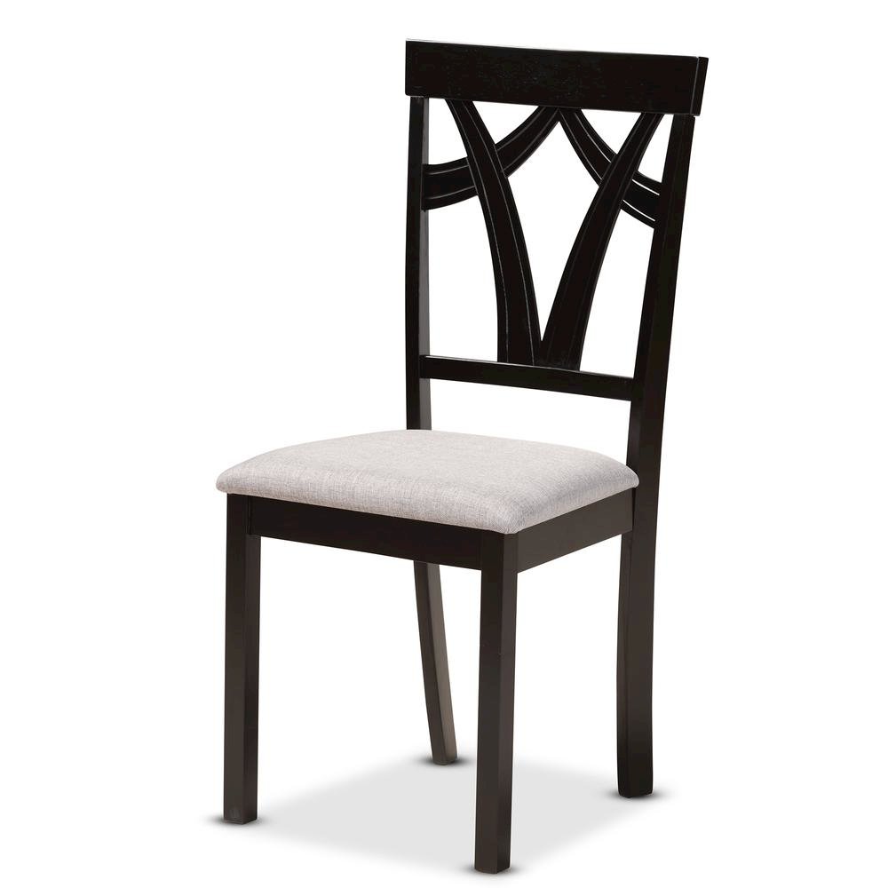 Grey Fabric Upholstered and Dark Brown Finished Wood 5-Piece Dining Set