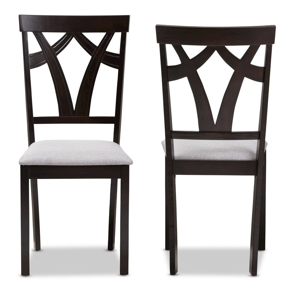 Grey Fabric Upholstered and Dark Brown Finished Dining Chair (Set of 2)