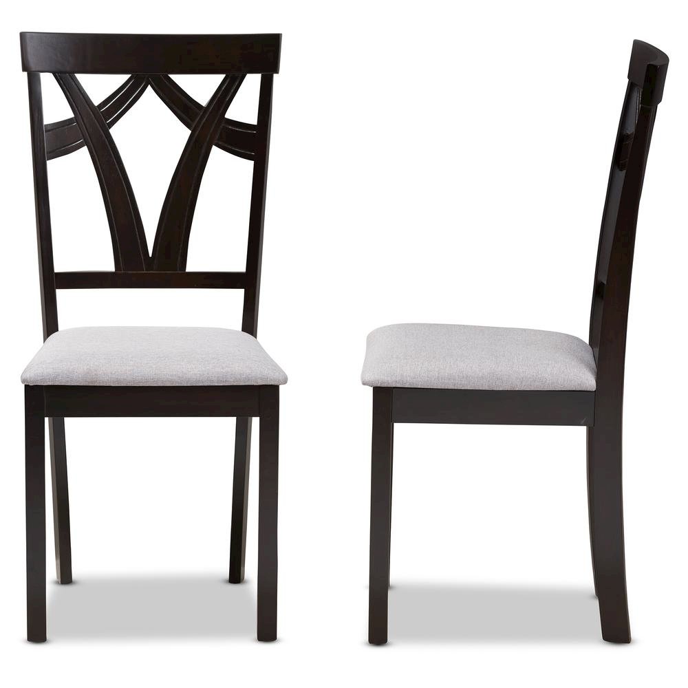 Grey Fabric Upholstered and Dark Brown Finished Dining Chair (Set of 2)