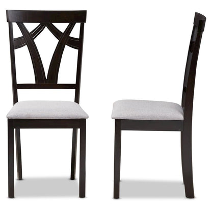 Grey Fabric Upholstered and Dark Brown Finished Dining Chair (Set of 2)