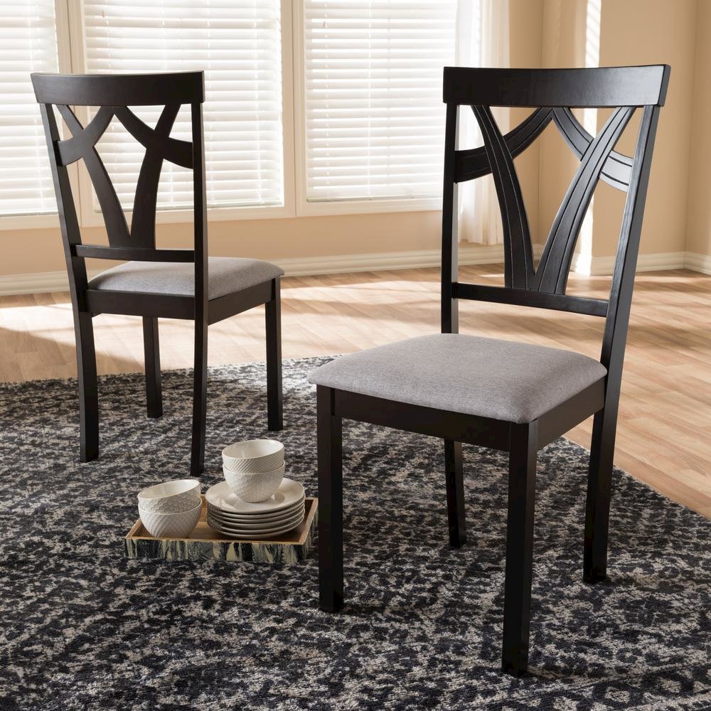 Grey Fabric Upholstered and Dark Brown Finished Dining Chair (Set of 2)