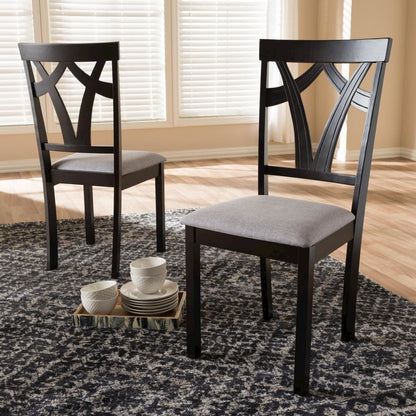 Grey Fabric Upholstered and Dark Brown Finished Dining Chair (Set of 2)