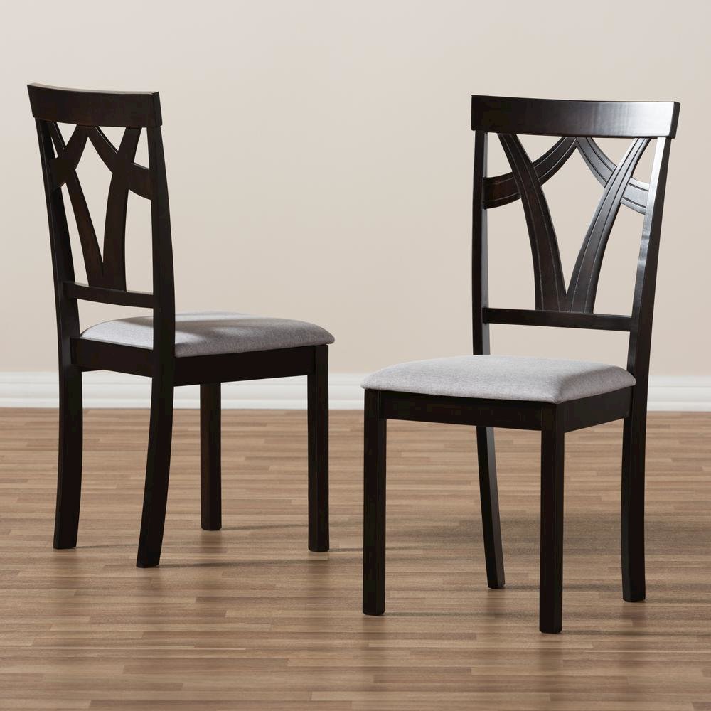 Grey Fabric Upholstered and Dark Brown Finished Dining Chair (Set of 2)