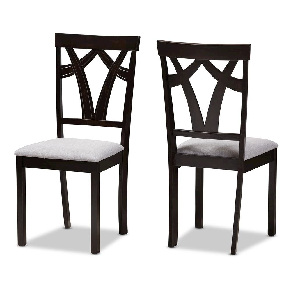 Grey Fabric Upholstered and Dark Brown Finished 5-Piece Dining Set