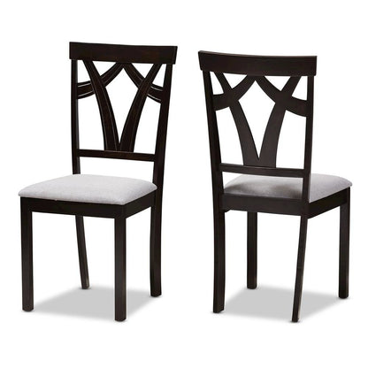 Grey Fabric Upholstered and Dark Brown Finished 5-Piece Dining Set