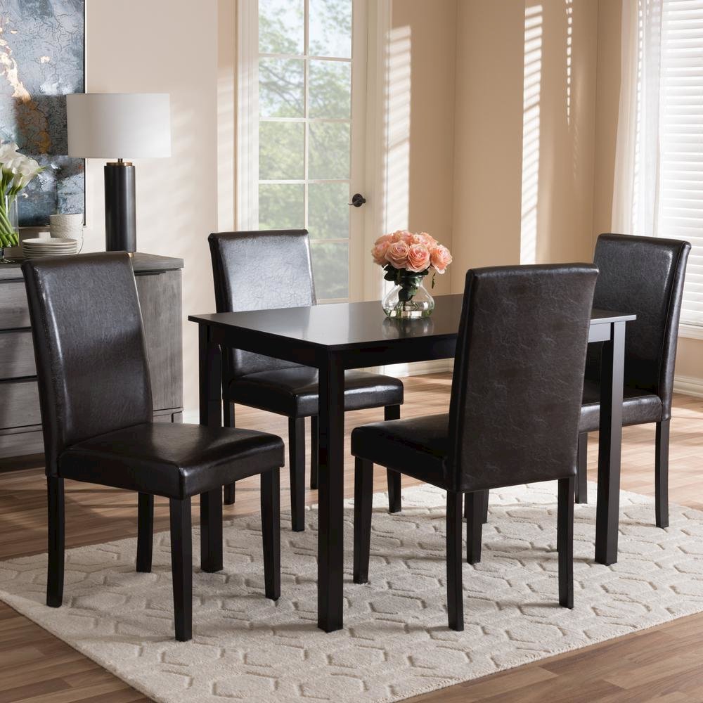 Dark Brown Faux Leather Upholstered 5-Piece Dining Set
