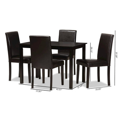 Dark Brown Faux Leather Upholstered 5-Piece Dining Set