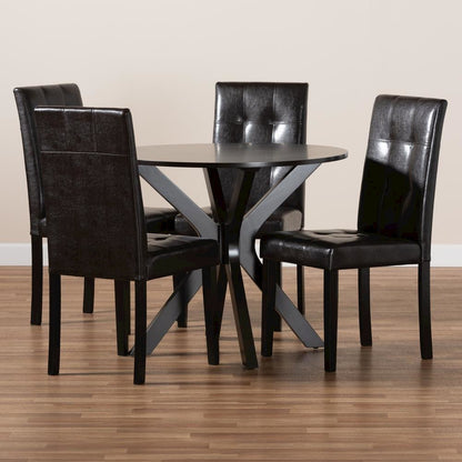 Leather Upholstered and Dark brown Finished Wood 5-Piece Dining Set