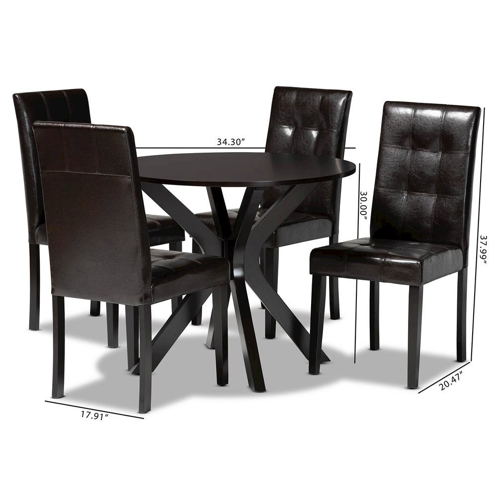 Leather Upholstered and Dark brown Finished Wood 5-Piece Dining Set
